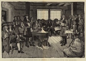 La primera visita de William Penn a América, una conferencia con los colonos